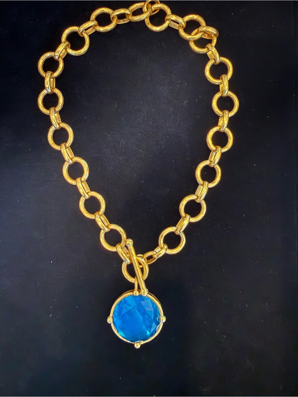 Julie Vos Gold-Tone Chain Necklace with Bright Blue Gem Pendant - Picture 2 of 2